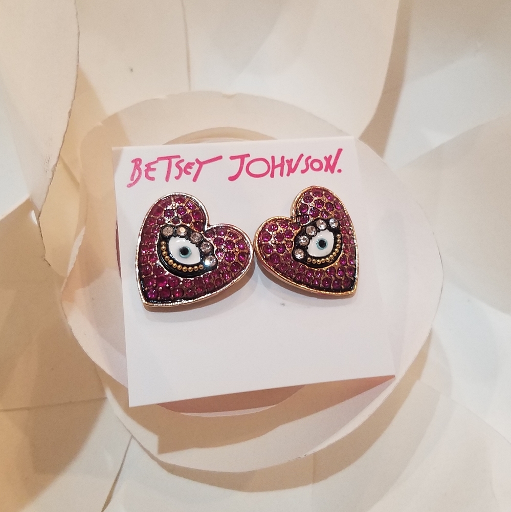 Betsey Johnson Gold Evil Eye Heart Earrings